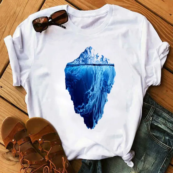 Mountain Print T-shirt Casual Harajuku T-shirt Beautiful Mountain Print Men's and Women's Trend Short Sleeve oversized t shirt