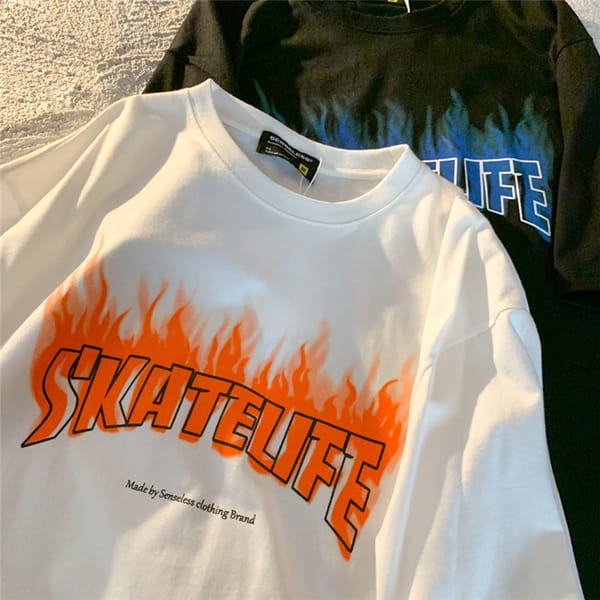 American Hiphop Flame Letter Short-sleeved T-shirt Women's Summer 2023 New Trendy Harajuku Y2K Top Street Women Clothing Goth