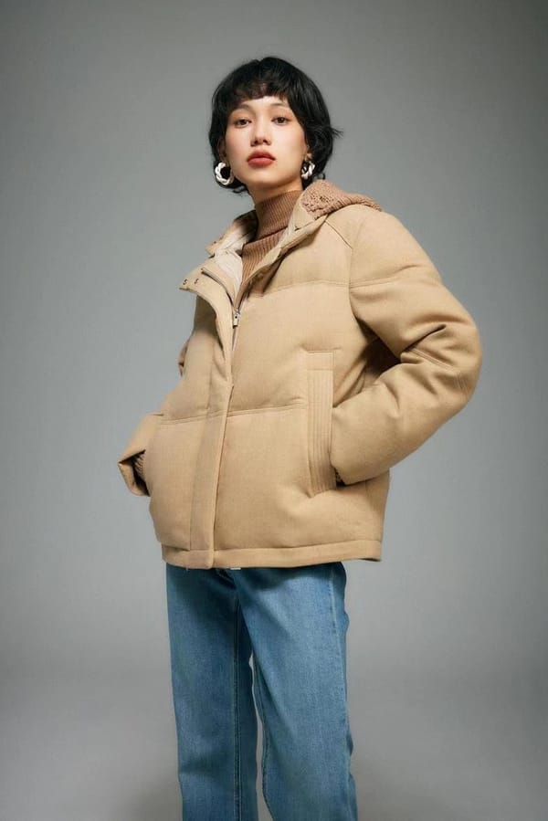 2024 Summer and Autumn New High Quality Women's Clothing Khaki splicing knitted hooded goose down suit 0719