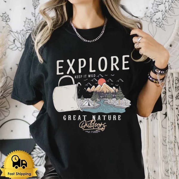 Printed Clothing Casual Women's Camping T-Shirt Short Sleeved Fashionable Women's Pattern Basic Top Printed Versatile T-Shirt.