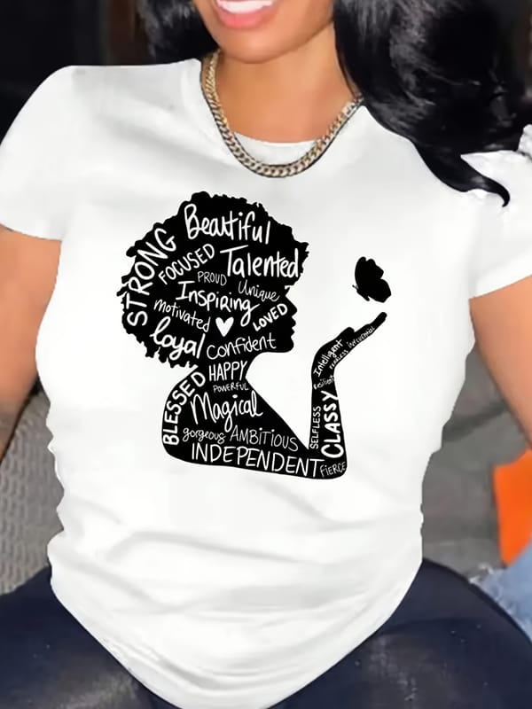 Figure Print Crew Neck T-Shirt, Casual Short Sleeve T-Shirt For Spring & Summer, Women's Clothing