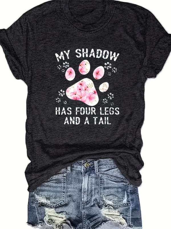 Cute Paw & Letter Print Women's Short Sleeve T-Shirt for Spring & Summer