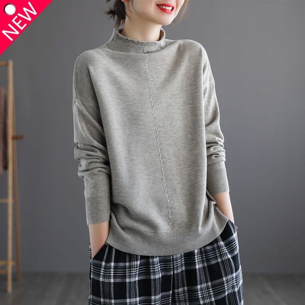 Commuter Versatile Oversized Temperament Women's Clothing Half Open Collar Long Sleeve Solid Color Simplicity Casual Pullover
