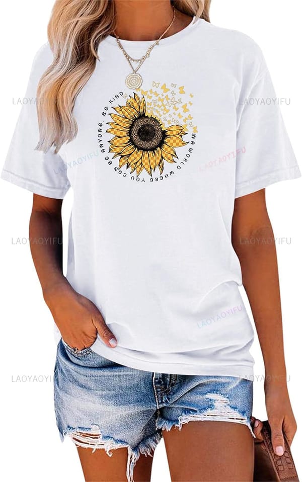 Women's Short Sleeve Sunflower Print Summer Fashion Casual T-shirt Vintage Top Novelty Cool Shirt