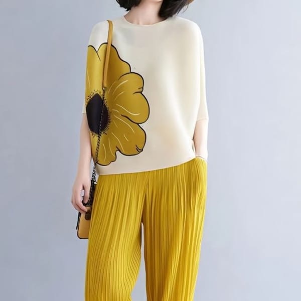 Women's Pullover Round Neck Half Folds Sleeve Solid Printing Loose Chiffon Office Lady Elegant Fashion Casual Tops