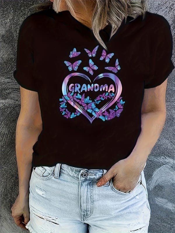 Butterfly Print T-shirt, Short Sleeve Crew Neck Casual Top For Summer & Spring, Women's Clothing