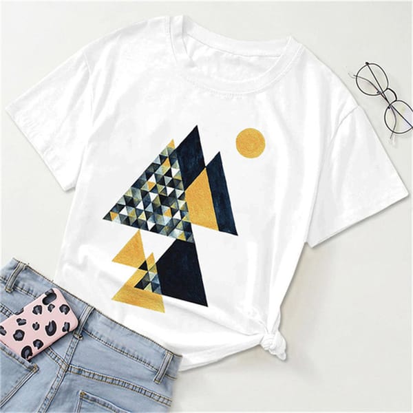 Geometric Green Casual Kawaii Short-sleeved T-shirt Women's T-shirt with A Round Neck Tops  Graphic T Shirts  Oversized T Shirt