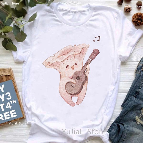 Kawaii Mushroom Print Tshirt Women'S Clothing New Summer Style T Shirt Femme White Short Sleeve T-Shirt Female Harajuku Shirt