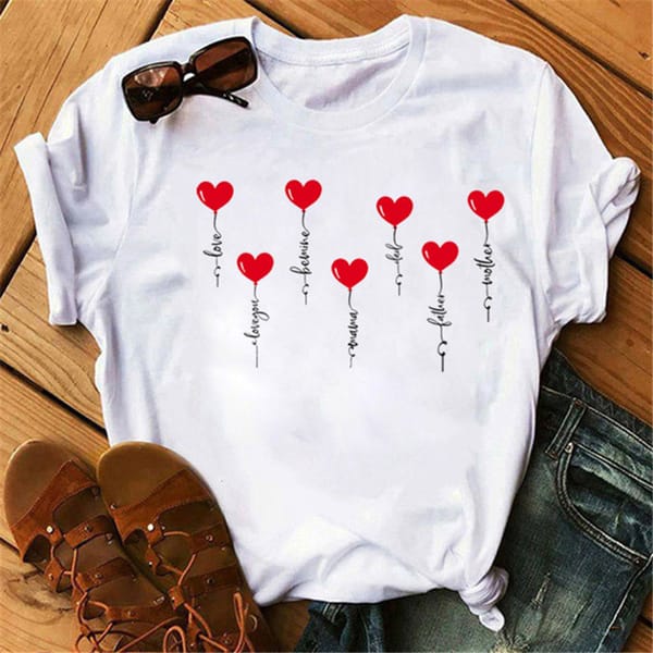 Love Cartoon Modal Comfortable Street Print White Crewneck Loose Casual Women's T-shirt Short Sleeve Oversized T Shirt Tee