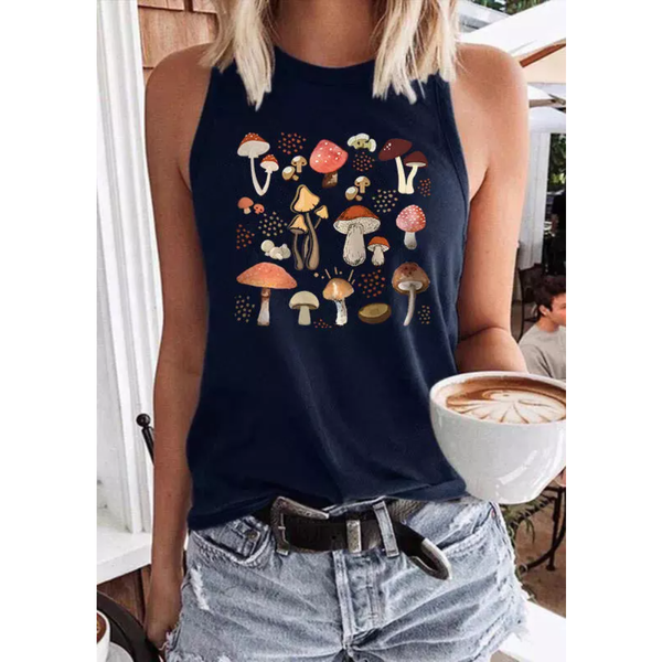 Rheaclots Women's Aesthetic Mushroom Racerback Printed Casual O-Neck Tank Top
