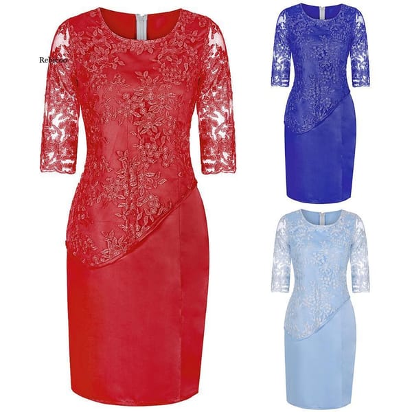 Party Sheer Half Sleeve Floral Lace Layered Mother of Bride Midi Dress Women's Clothing Elegant  Hot Sale2021