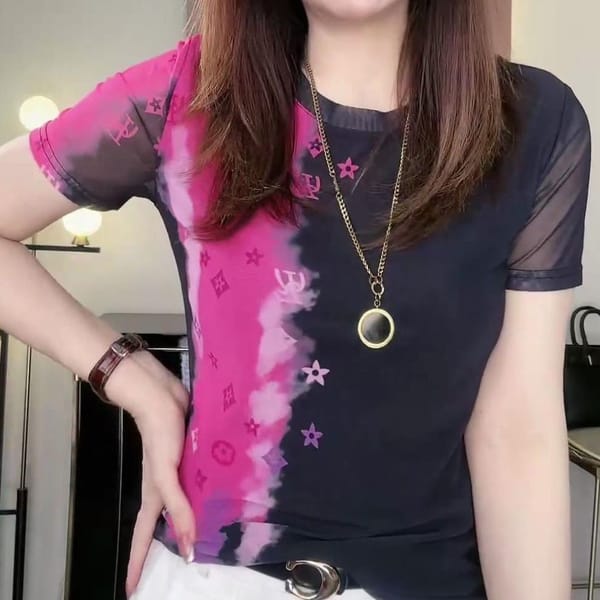 T-shirt women's summer 2024 new round neck high elastic fashion short-sleeved western-style color matching top bottoming shirt