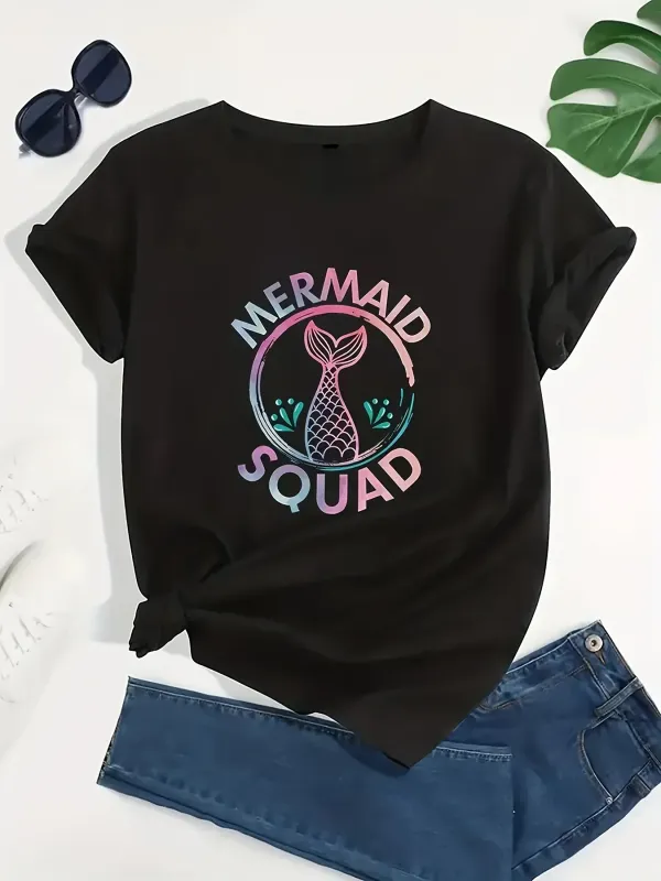 Women's  Size Clothing  Size S-4XL Graphic & Letter Print T-Shirt, Casual Short Sleeve Top For Spring & Summer,