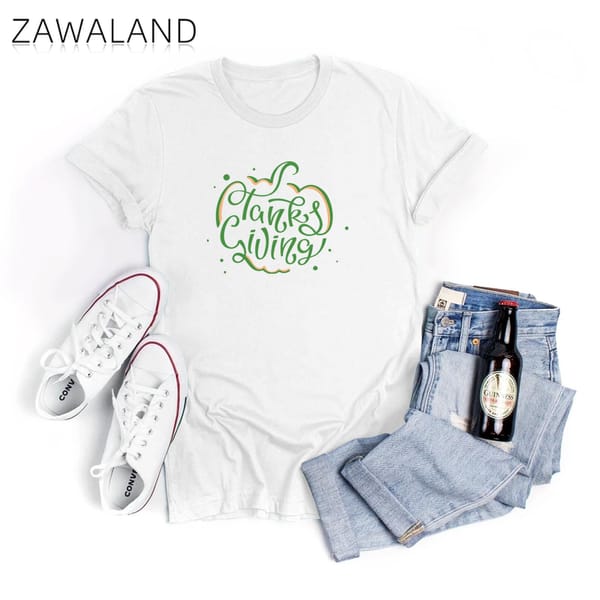 Zawaland Women's Clothing Shirts Happy Thanksgiving Pattern Print Tank Tops Casual Short Sleeve Summer Tops Holiday Tee Shirt