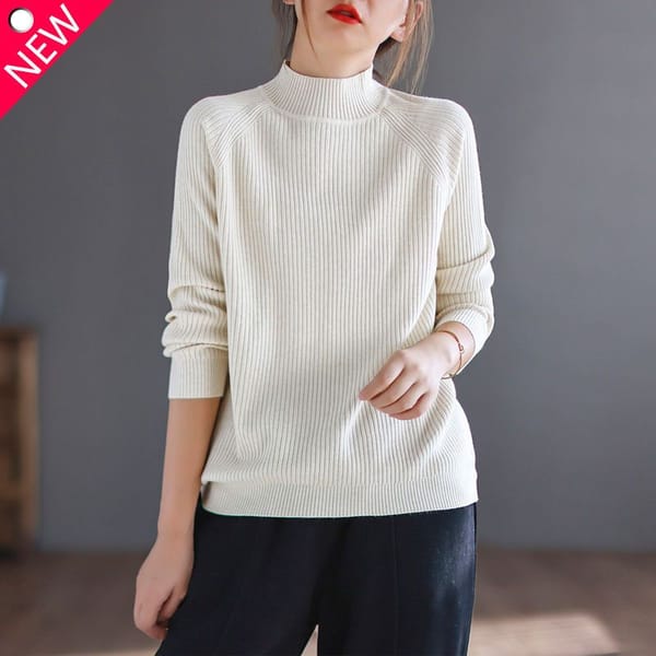 Temperament Versatile Fashion Women's Clothing 2023 Autumn and Winter Half High Neck Long Sleeve Solid Color Versatile Pullover