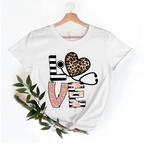 Leopard Shining Love Nurse Letter Print Tshirt Women'S Clothing Funny White Summer Fashion T Shirt Femme Harajuku Shirt