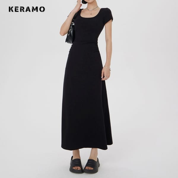 2024 Summer Vintage Short Sleeve O-neck Solid Color Mid Long Dresses Women's Casual Elegant Classic Office Lady Ladies Dress