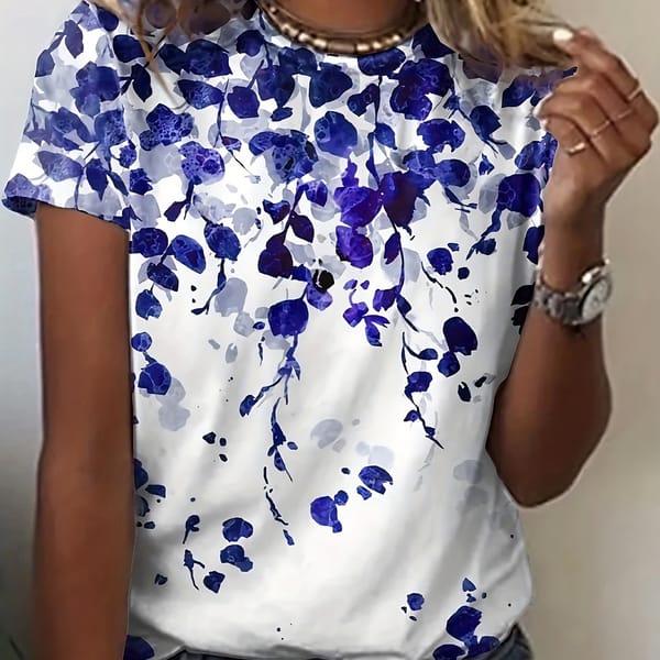 Summer Women's T-Shirt Colorful Floral Print Crew Neck Casual Short Sleeve Top Woman Fashion Clothing