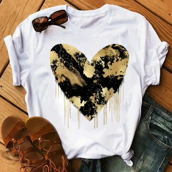 New Women's Top Fashion Color Love Cute White Large Size Half Sleeve Short Sleeve T-shirt  Graphic T Shirts Tee Gothic Vintage