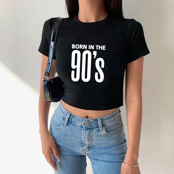 The 90s American Retro Women's Sports Style Street Trend Fashion Casual Crop Top Women Tee Sexy O-Neck Baby Tee