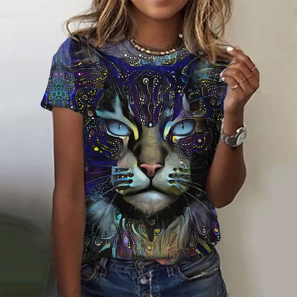 Cartoon Cat Women's T-Shirts Cute Animal 3d Print T-Shirt Harajuku Casual Short Sleeve Top Tee O Neck Oversized Female Clothing