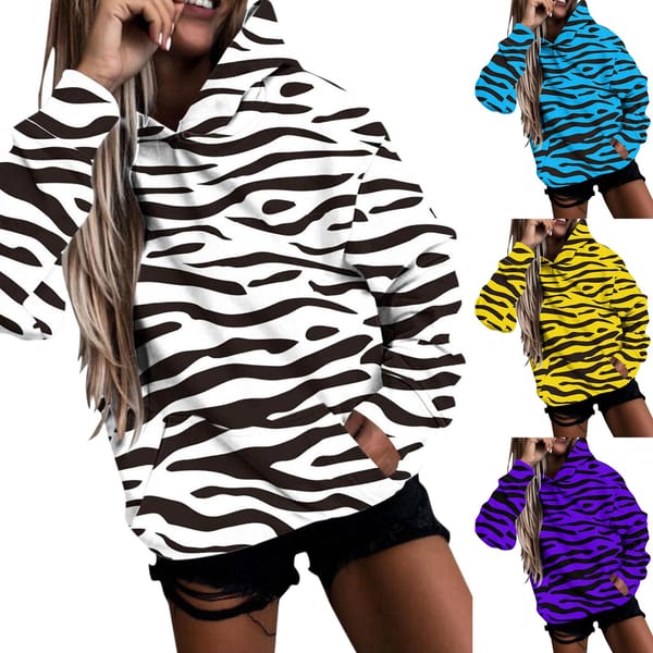 Women's Long Sleeved Striped Printed Hoodie Zipper Hoodie Women Women's Hooded Sweatshirt Pullover Sweatshirt Dress for Women