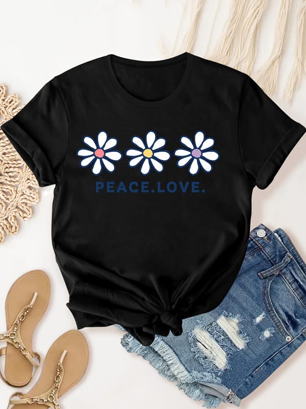Floral Print Casual Sports Tee, Short Sleeves Round Neck Running Fitness T-shirt Top, Women's Activewear