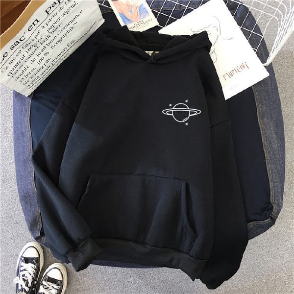 2024 New Couple Planet Print Hoodie Women's Loose Hooded Top Student All-match Plush Hoodie for Autumn Winter