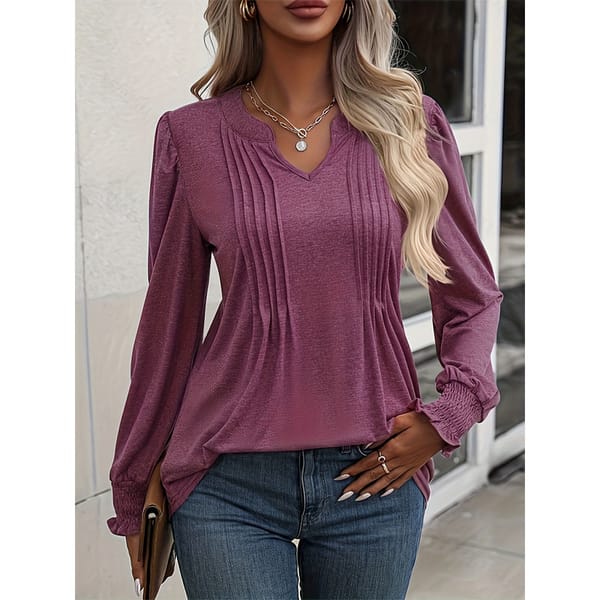 Autumn and Winter New Commuter Temperamente Women's Clothing Fashion V-neck Long Sleeve Simplicity Solid Color Versatile T-shirt
