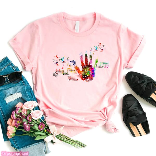 New Hot Women'S T-Shirt Cool Guitar, Music Character Graphic Print Tshirt 90s, 00s Girls Tshirts Fashion Hip-Hop T Shirts Femme
