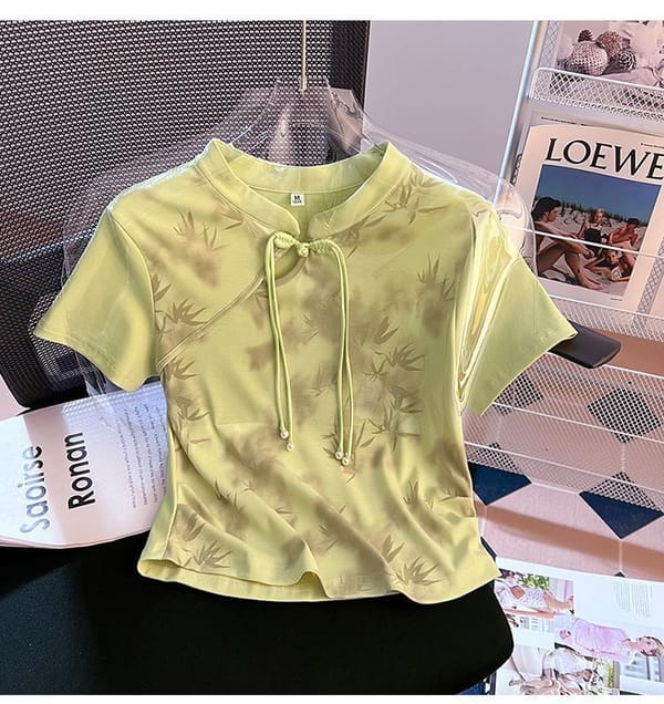 2024 New Summer New Chinese Style Tie-dyed Short-sleeved T-shirt Women's Design Sense Joker Slim Slim Short Top