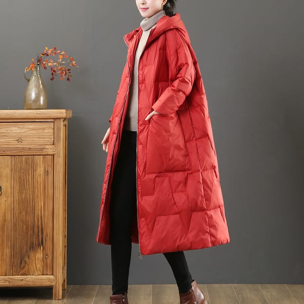 Winter Women's Down Jacket Knee-length Hooded White Duck Down Lightweight Loose Lingerie Big Yards Long-sleeved Winter Clothing
