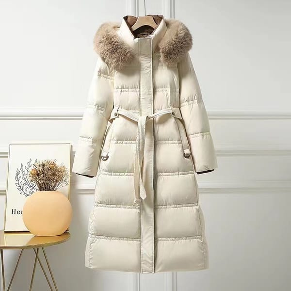 Women's Winter Down Jacket 2023 Padded White Duck Down Coat With Real Fur Collar Fashion Long Coat Warm Lightweight Clothing