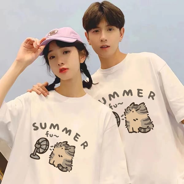 Funny Fan and Cat T-shirt Summer Women's Clothing Harajuku Casual Short Sleeve Tee Unisex Kawaii Graphic T Shirts Modal Y2k Tops