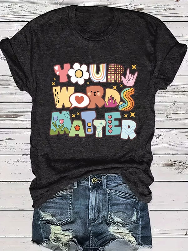 Letter Print Crew Neck T-Shirt, Casual Short Sleeve T-Shirt For Spring & Summer, Women's Clothing