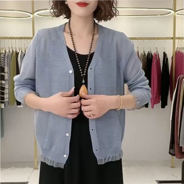 2023 New Spring Elegant and Fashionable Solid V-neck Small Batch Shoulder Overlay Temperament Commuter Loose Women's Casual Top