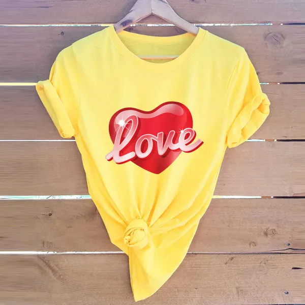 Hot European and American Women's Blouse Valentine's Day Love Short-sleeved T-shirt Woman Tops Oversized T Shirt  Y2k Tops  Tee