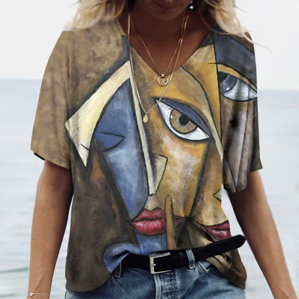 Women V-neck T-shirt 3d Alphabet Fashion Y2k Streetwear Summer Short Sleeve Women's Oversized Loose Sports Tshirt Female Tee Top