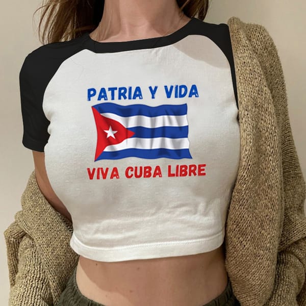 Patria Y Vida Women's Cropped Top Cuba Cuban Flag T-Shirt Homeland and Life Patria Y Vida Sos  Viva Cuba Libre Sexy Hot Girl Top