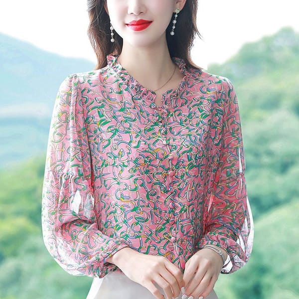 Chiffon Shirt Women's Long-sleeved New Early Autumn Loose Floral Blouse Top Blusas M-4XL