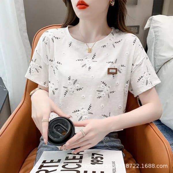 Minimalist Casual Elegant Summer Women's 2024 New Pullover O-Neck Patchwork Printing Fashion Loose Short Sleeve T-Shirts Tops