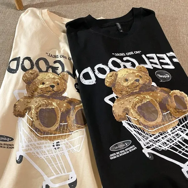 Funny T-shirts Women's Print Bear Fat Girl Short Sleeve Black Oversized T-shirt Loose Ins Top Clothes Clothes Y2k Aesthetic