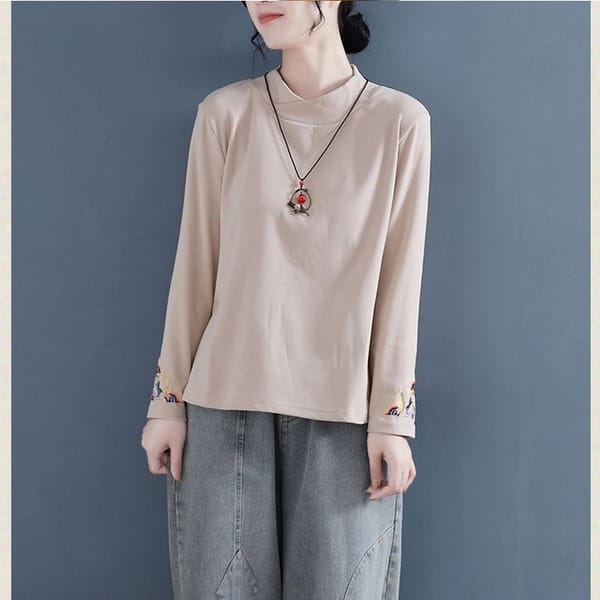 Autumn and Winter Women's Fashion Solid Color Casual Half High Collar Long Sleeve Loose Versatile T-shirt