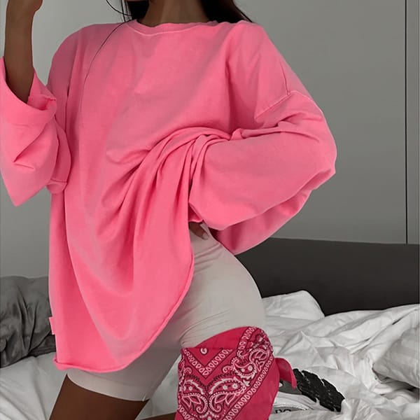 OMSJ Women's Solid Base Pullover Tops 2023 Autumn Casual Long Sleeve Round Collar Loose Female Fashion Jumper Hoodies Streetwear