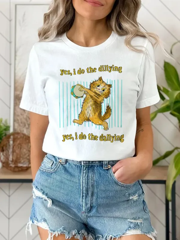 Fashion Trend 90s Short Sleeved Women's Printed Clothing Casual Cute Women's T-Shirt Fun Cat Printed Pattern Top Casual T-Shirt