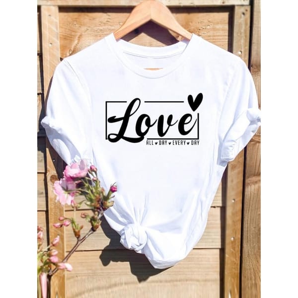 Women's Short-sleeved T-shirt Fashion Print Love Base Shirt Aesthetic  Vintage Clothes  Tops
