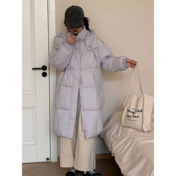 Women's Long Down Jacket Korean Sweet Women's Clothing White Duck Down Thicken Loose Hooded Warm Fall and Winter, 2024