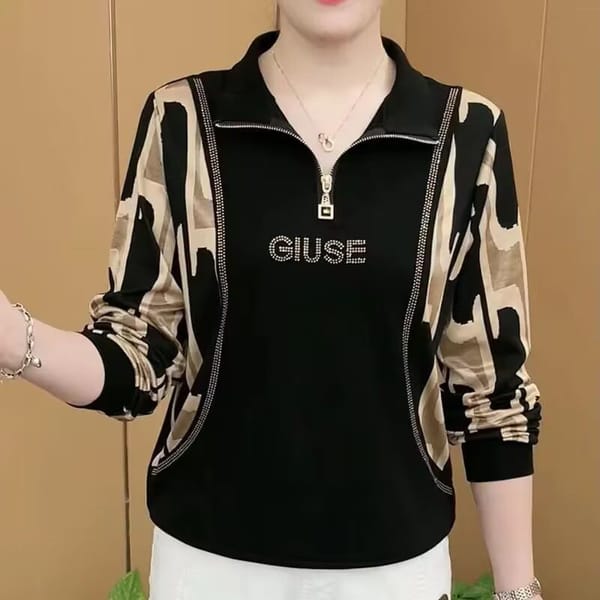 2023 Spring and Autumn New Combination Fashion POLO Collar Sweater Loose and Versatile Slim Long Sleeves Leisure Women's Top