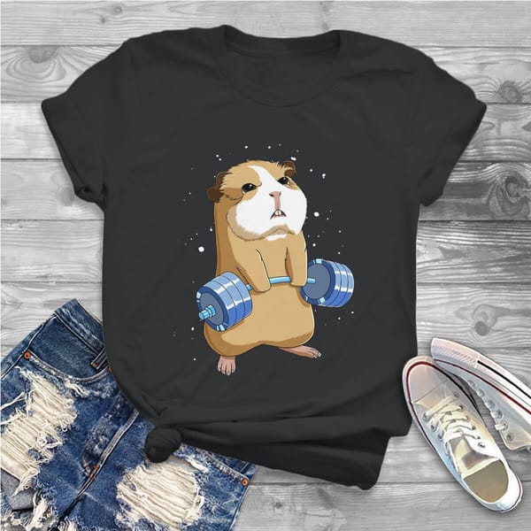Women's Funny Weight Lifting Fitness Gym T Shirts Guinea Pig Clothes Vintage Short Sleeve Round Collar Tees Adult T-Shirts