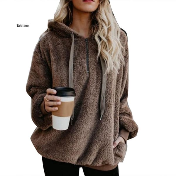 Winter Solid Color  Hoodies Women Hooded Sweatshirt Women's autumn and winter casual warm jacket